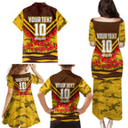 Personalised Hawthorn Hawks ANZAC Family Matching Puletasi and Hawaiian Shirt Military Remembrance Australian Football Mascot Camouflage