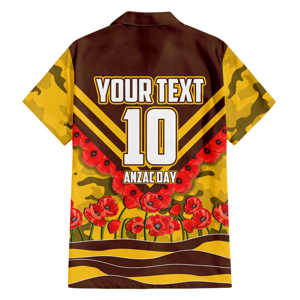 Personalised Hawthorn Hawks ANZAC Family Matching Puletasi and Hawaiian Shirt Military Remembrance Australian Football Mascot Camouflage