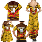 Personalised Hawthorn Hawks ANZAC Family Matching Summer Maxi Dress and Hawaiian Shirt Military Remembrance Australian Football Mascot Camouflage