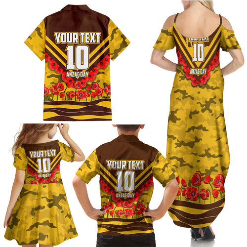 Personalised Hawthorn Hawks ANZAC Family Matching Summer Maxi Dress and Hawaiian Shirt Military Remembrance Australian Football Mascot Camouflage