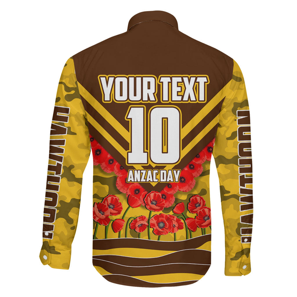 Personalised Hawthorn Hawks ANZAC Family Matching Summer Maxi Dress and Hawaiian Shirt Military Remembrance Australian Football Mascot Camouflage