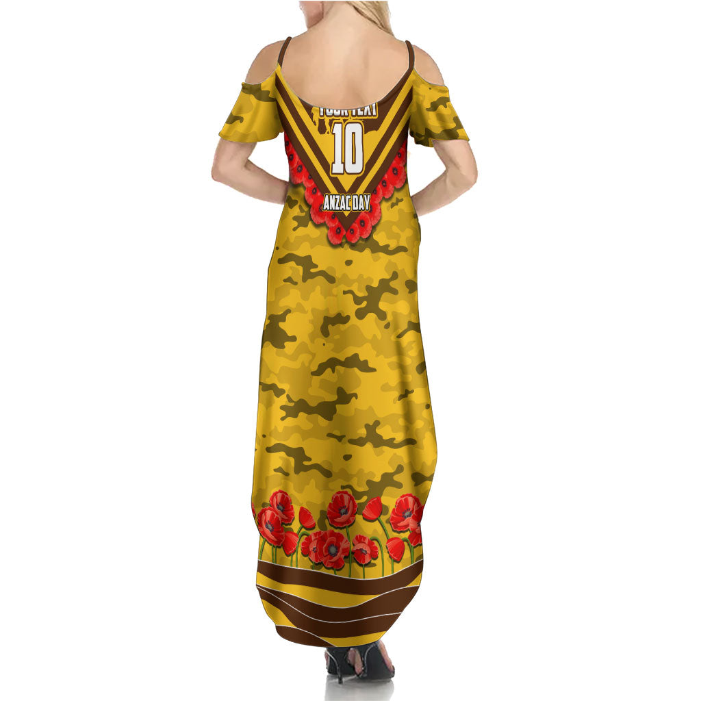 Personalised Hawthorn Hawks ANZAC Family Matching Summer Maxi Dress and Hawaiian Shirt Military Remembrance Australian Football Mascot Camouflage
