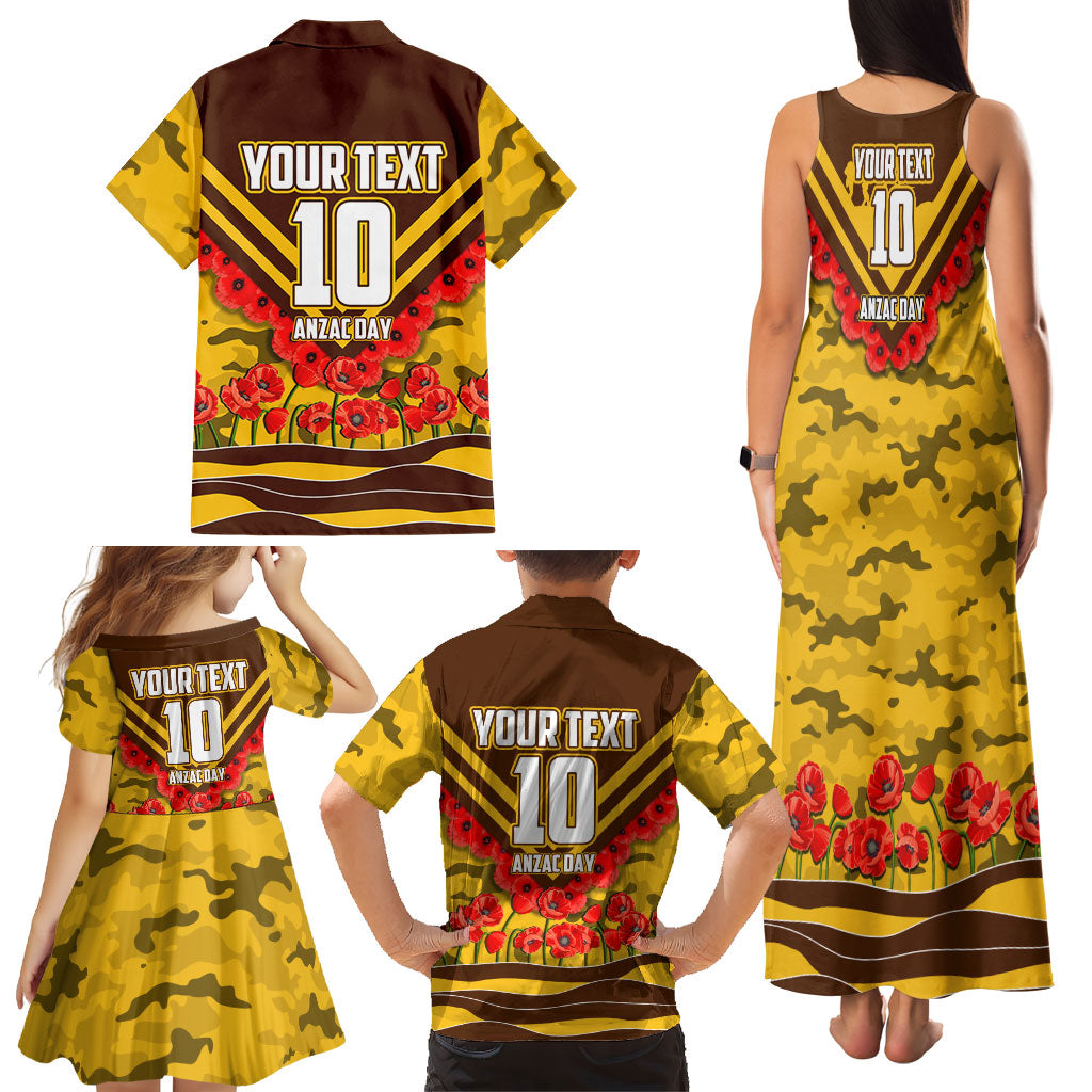 Personalised Hawthorn Hawks ANZAC Family Matching Tank Maxi Dress and Hawaiian Shirt Military Remembrance Australian Football Mascot Camouflage