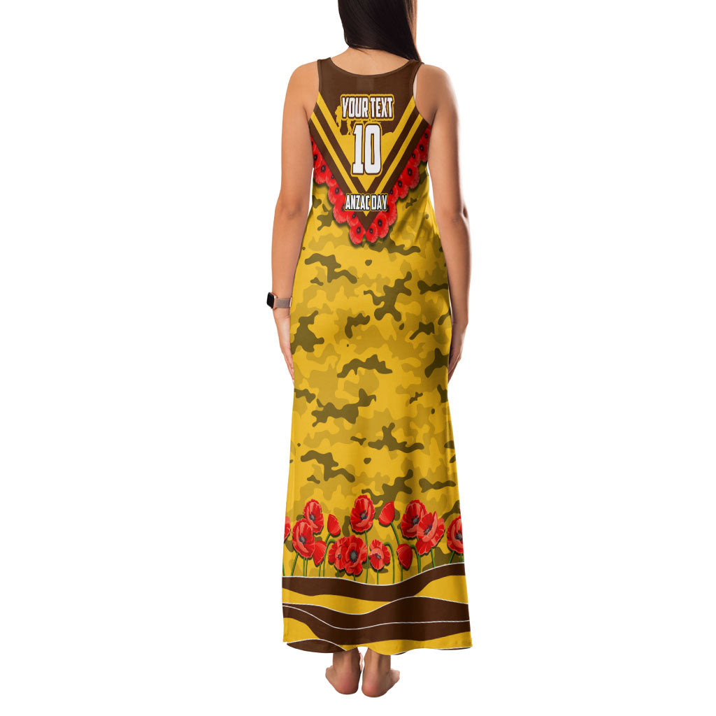 Personalised Hawthorn Hawks ANZAC Family Matching Tank Maxi Dress and Hawaiian Shirt Military Remembrance Australian Football Mascot Camouflage