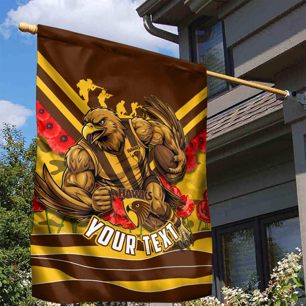 Personalised Hawthorn Hawks ANZAC Garden Flag Military Remembrance Australian Football Mascot Camouflage
