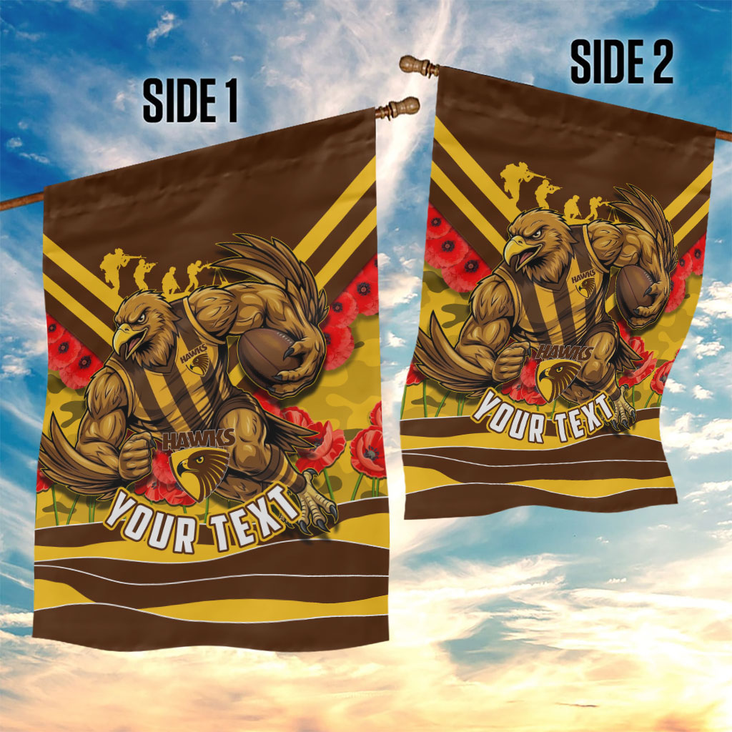 Personalised Hawthorn Hawks ANZAC Garden Flag Military Remembrance Australian Football Mascot Camouflage