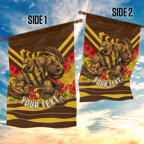 Personalised Hawthorn Hawks ANZAC Garden Flag Military Remembrance Australian Football Mascot Camouflage