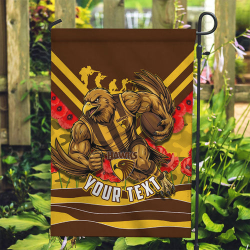 Personalised Hawthorn Hawks ANZAC Garden Flag Military Remembrance Australian Football Mascot Camouflage