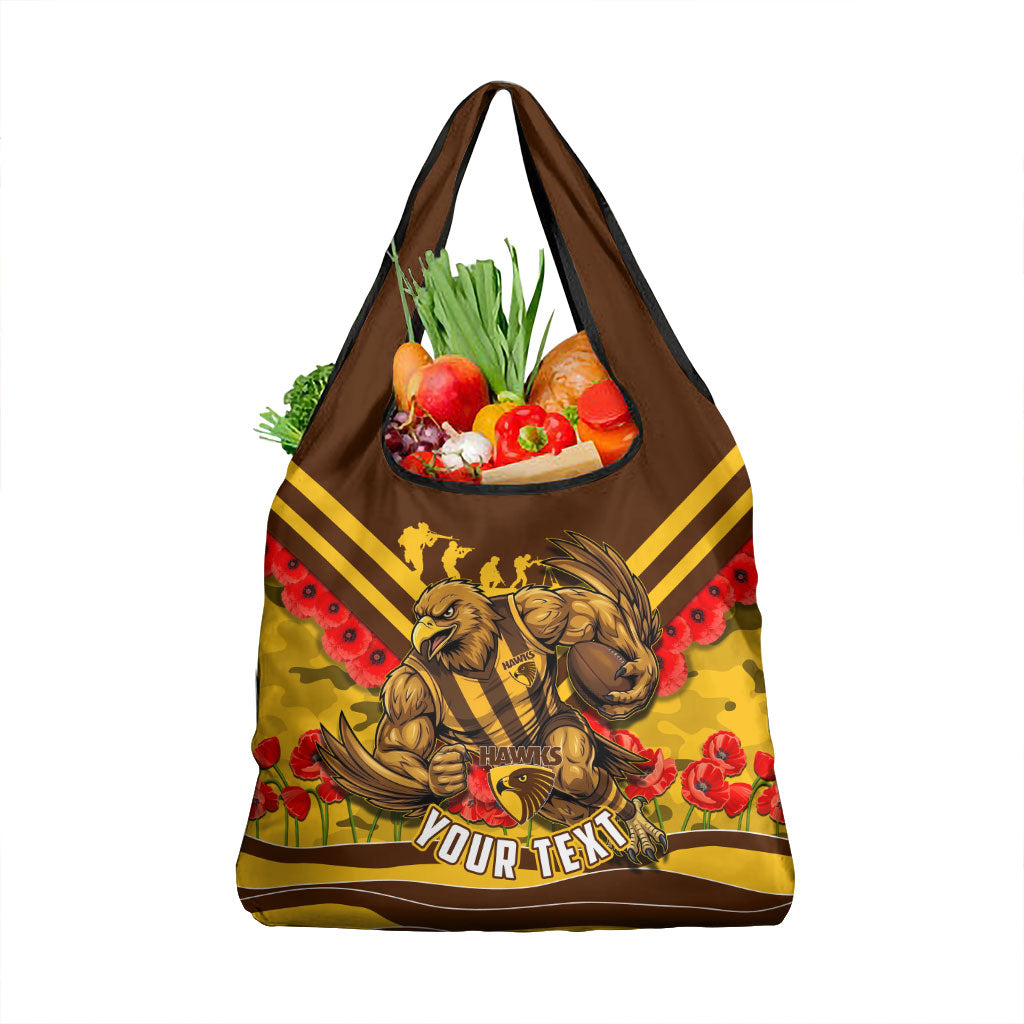 Personalised Hawthorn Hawks ANZAC Grocery Bag Military Remembrance Australian Football Mascot Camouflage
