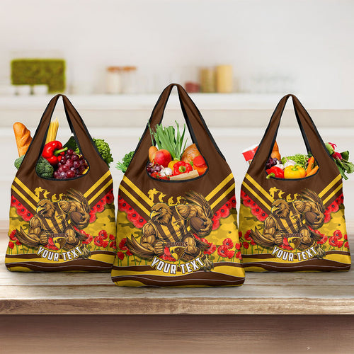 Personalised Hawthorn Hawks ANZAC Grocery Bag Military Remembrance Australian Football Mascot Camouflage
