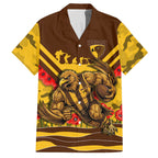 Personalised Hawthorn Hawks ANZAC Hawaiian Shirt Military Remembrance Australian Football Mascot Camouflage