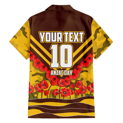 Personalised Hawthorn Hawks ANZAC Hawaiian Shirt Military Remembrance Australian Football Mascot Camouflage