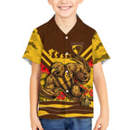 Personalised Hawthorn Hawks ANZAC Hawaiian Shirt Military Remembrance Australian Football Mascot Camouflage