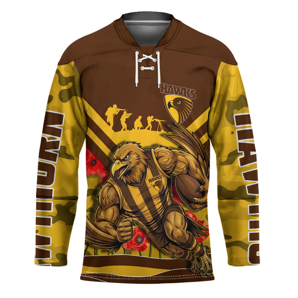 Personalised Hawthorn Hawks ANZAC Hockey Jersey Military Remembrance Australian Football Mascot Camouflage