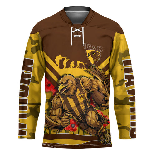 Personalised Hawthorn Hawks ANZAC Hockey Jersey Military Remembrance Australian Football Mascot Camouflage