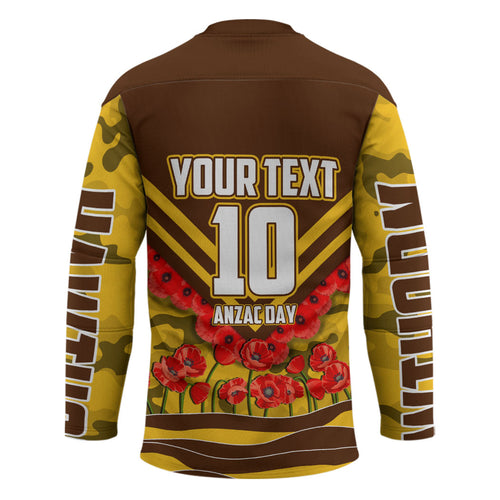 Personalised Hawthorn Hawks ANZAC Hockey Jersey Military Remembrance Australian Football Mascot Camouflage