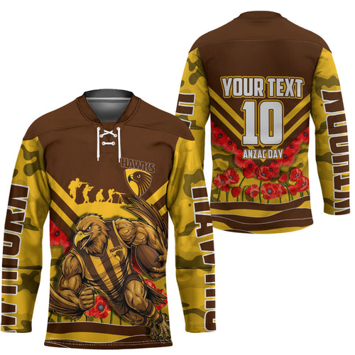 Personalised Hawthorn Hawks ANZAC Hockey Jersey Military Remembrance Australian Football Mascot Camouflage