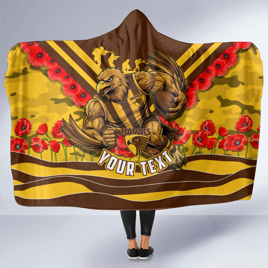 Personalised Hawthorn Hawks ANZAC Hooded Blanket Military Remembrance Australian Football Mascot Camouflage