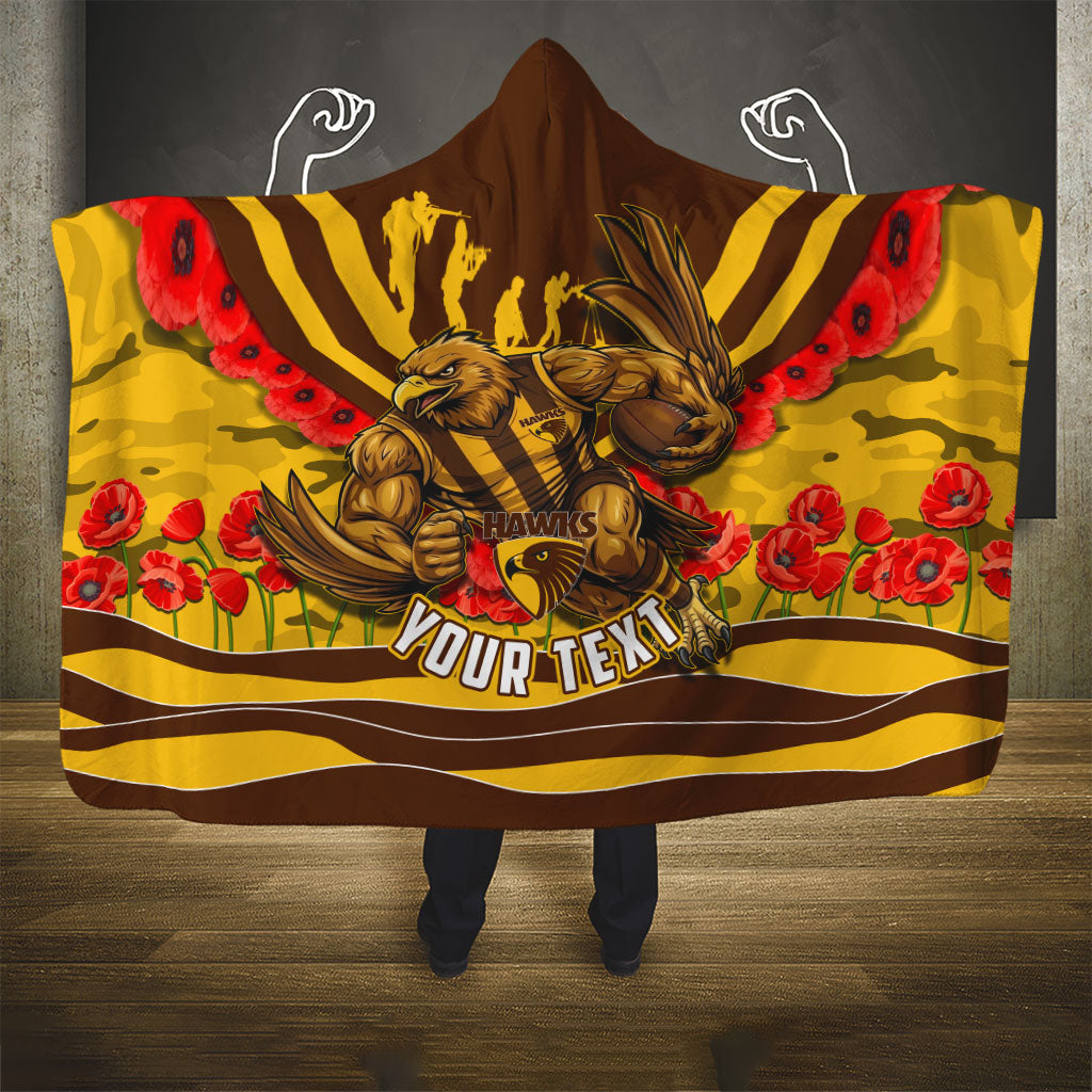 Personalised Hawthorn Hawks ANZAC Hooded Blanket Military Remembrance Australian Football Mascot Camouflage