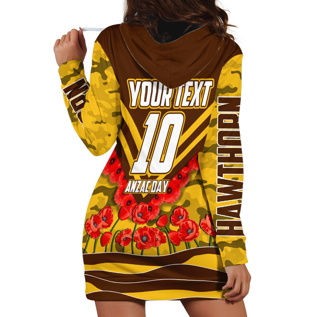Personalised Hawthorn Hawks ANZAC Hoodie Dress Military Remembrance Australian Football Mascot Camouflage