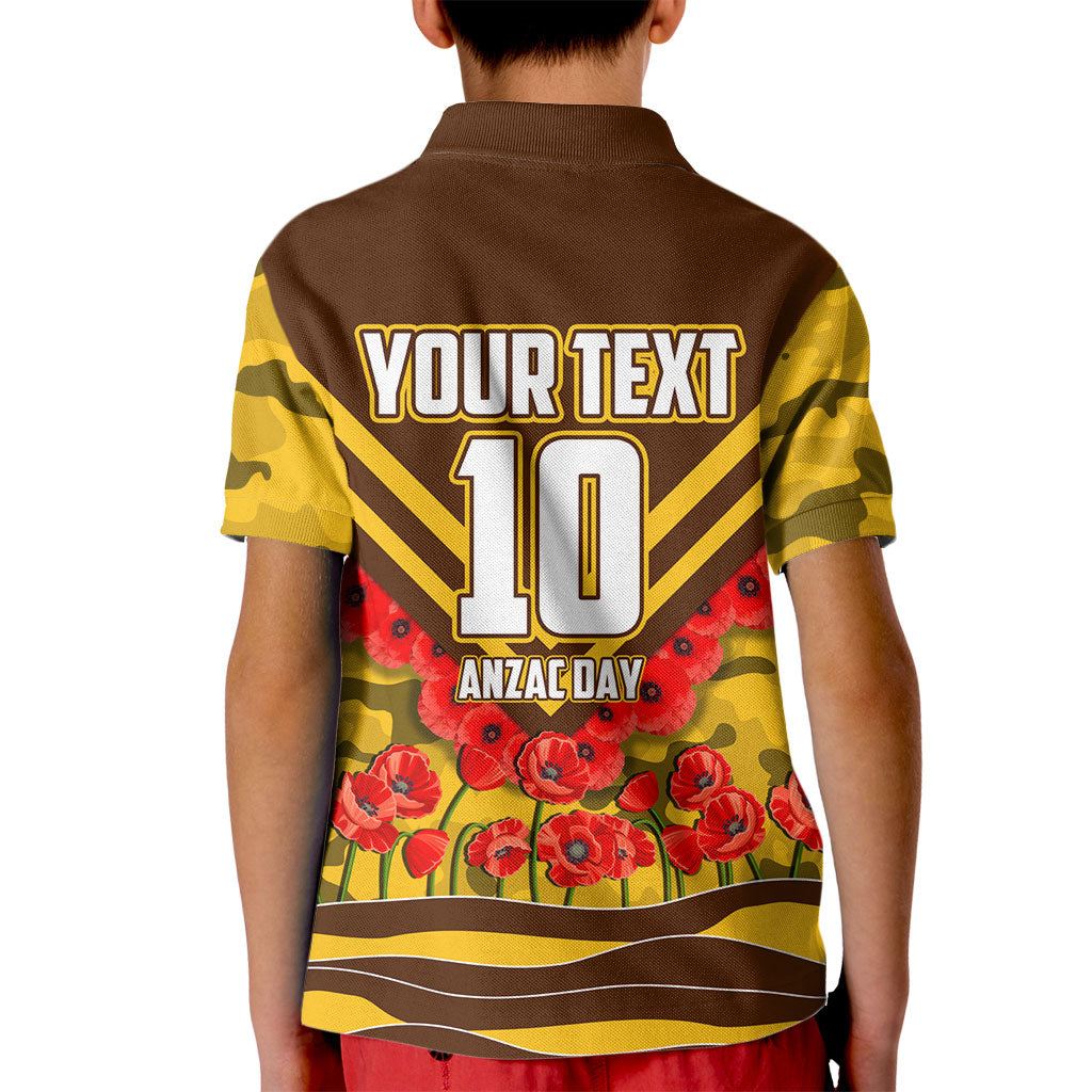 Personalised Hawthorn Hawks ANZAC Kid Polo Shirt Military Remembrance Australian Football Mascot Camouflage