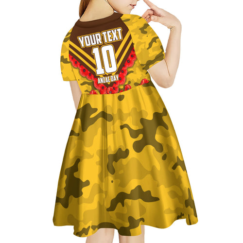 Personalised Hawthorn Hawks ANZAC Kid Short Sleeve Dress Military Remembrance Australian Football Mascot Camouflage