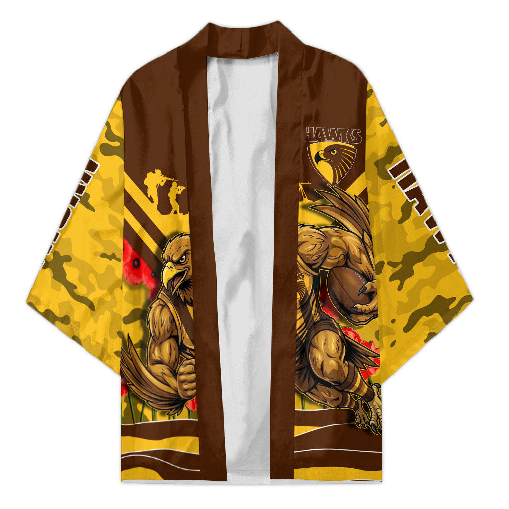 Personalised Hawthorn Hawks ANZAC Kimono Military Remembrance Australian Football Mascot Camouflage
