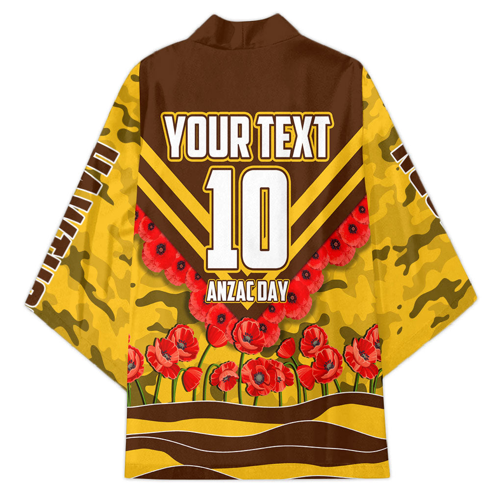 Personalised Hawthorn Hawks ANZAC Kimono Military Remembrance Australian Football Mascot Camouflage