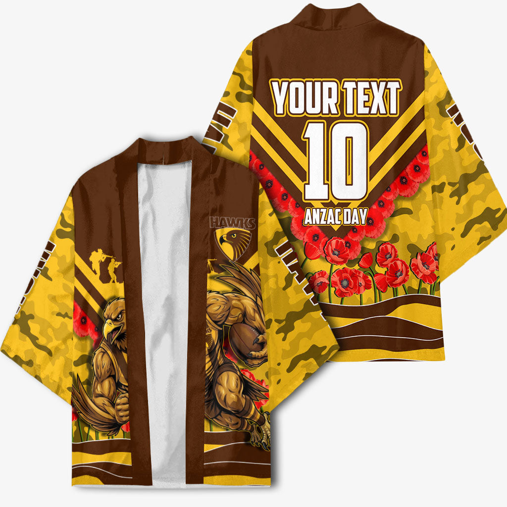 Personalised Hawthorn Hawks ANZAC Kimono Military Remembrance Australian Football Mascot Camouflage
