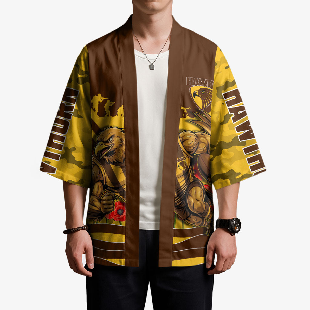 Personalised Hawthorn Hawks ANZAC Kimono Military Remembrance Australian Football Mascot Camouflage