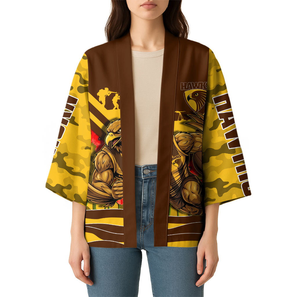 Personalised Hawthorn Hawks ANZAC Kimono Military Remembrance Australian Football Mascot Camouflage