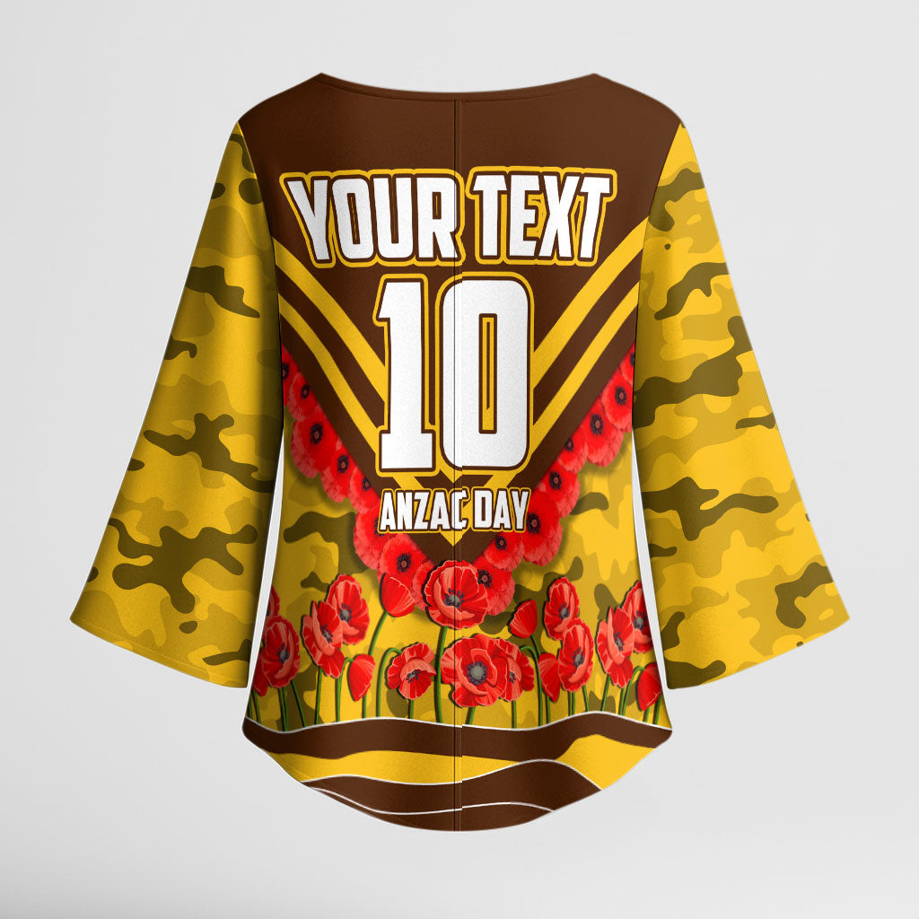 Personalised Hawthorn Hawks ANZAC Kimono Sleeve Blouse Military Remembrance Australian Football Mascot Camouflage