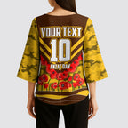 Personalised Hawthorn Hawks ANZAC Kimono Sleeve Blouse Military Remembrance Australian Football Mascot Camouflage