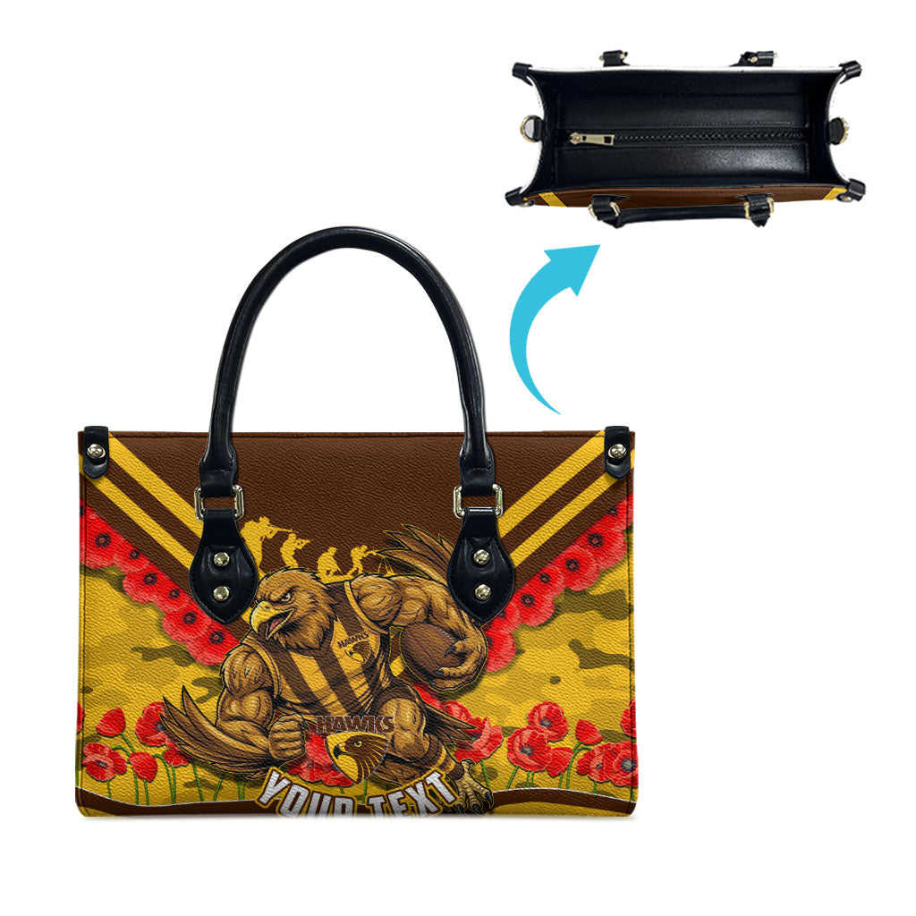 Personalised Hawthorn Hawks ANZAC Leather Bag Military Remembrance Australian Football Mascot Camouflage