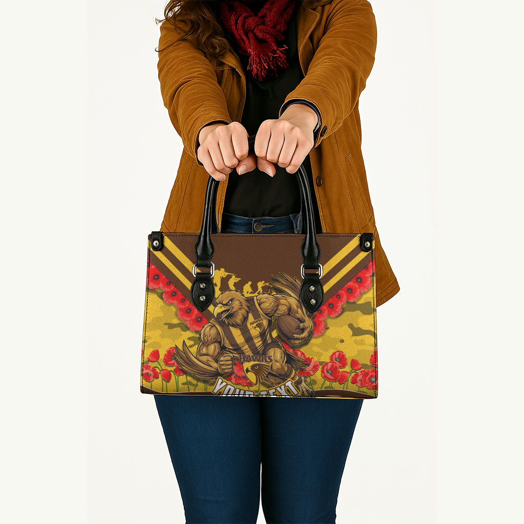 Personalised Hawthorn Hawks ANZAC Leather Bag Military Remembrance Australian Football Mascot Camouflage