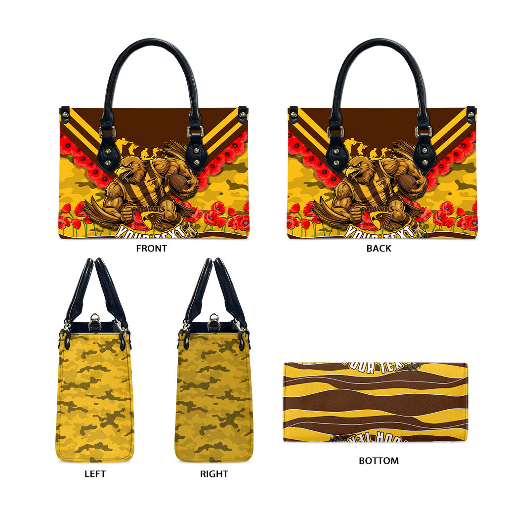 Personalised Hawthorn Hawks ANZAC Leather Bag Military Remembrance Australian Football Mascot Camouflage