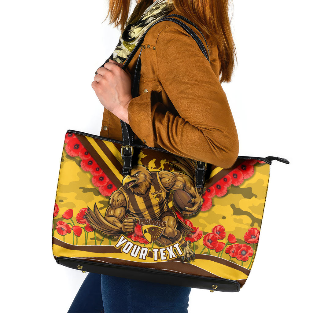 Personalised Hawthorn Hawks ANZAC Leather Tote Bag Military Remembrance Australian Football Mascot Camouflage