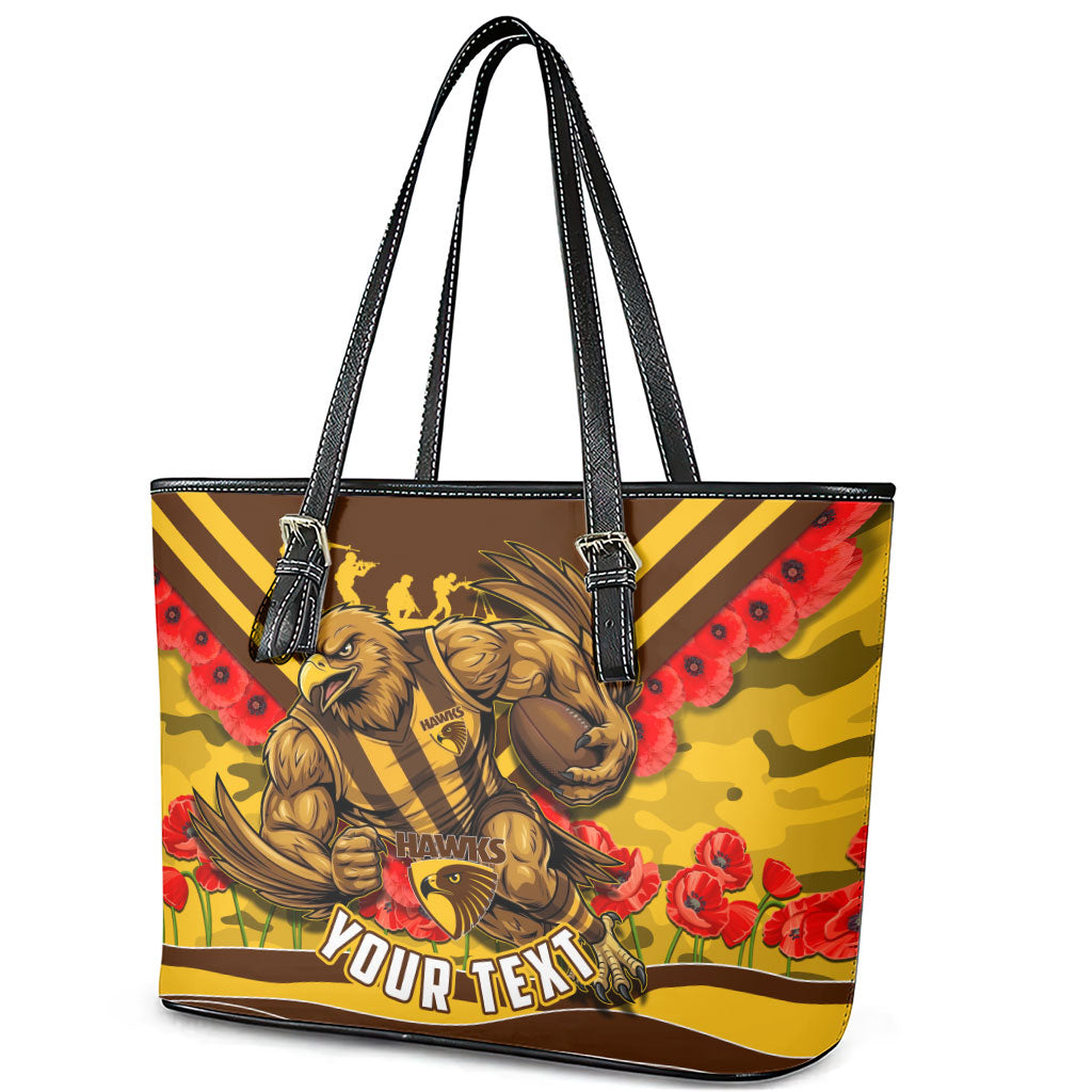 Personalised Hawthorn Hawks ANZAC Leather Tote Bag Military Remembrance Australian Football Mascot Camouflage