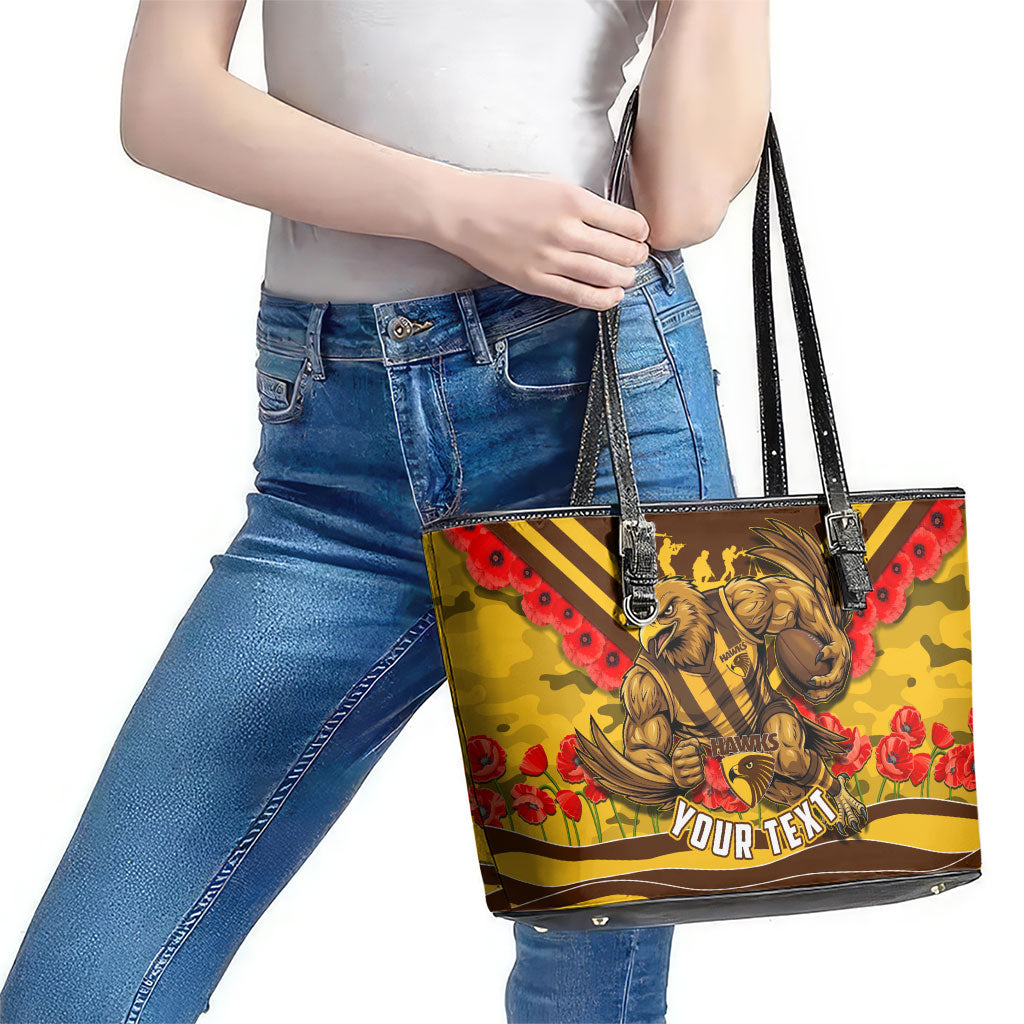 Personalised Hawthorn Hawks ANZAC Leather Tote Bag Military Remembrance Australian Football Mascot Camouflage