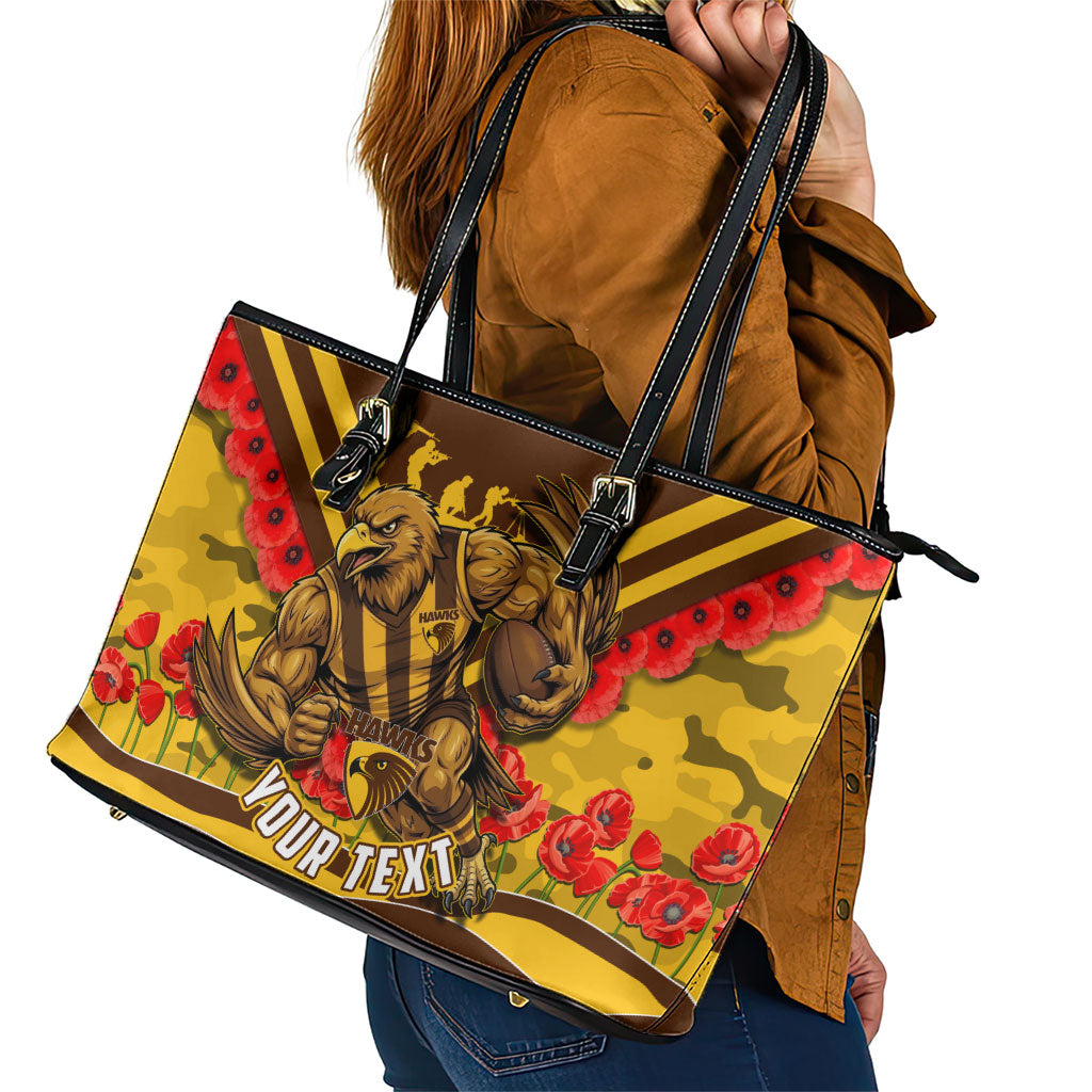 Personalised Hawthorn Hawks ANZAC Leather Tote Bag Military Remembrance Australian Football Mascot Camouflage