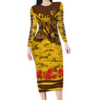Personalised Hawthorn Hawks ANZAC Long Sleeve Bodycon Dress Military Remembrance Australian Football Mascot Camouflage