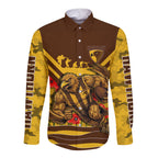 Personalised Hawthorn Hawks ANZAC Long Sleeve Button Shirt Military Remembrance Australian Football Mascot Camouflage