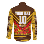Personalised Hawthorn Hawks ANZAC Long Sleeve Button Shirt Military Remembrance Australian Football Mascot Camouflage