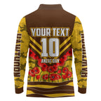 Personalised Hawthorn Hawks ANZAC Long Sleeve Polo Shirt Military Remembrance Australian Football Mascot Camouflage