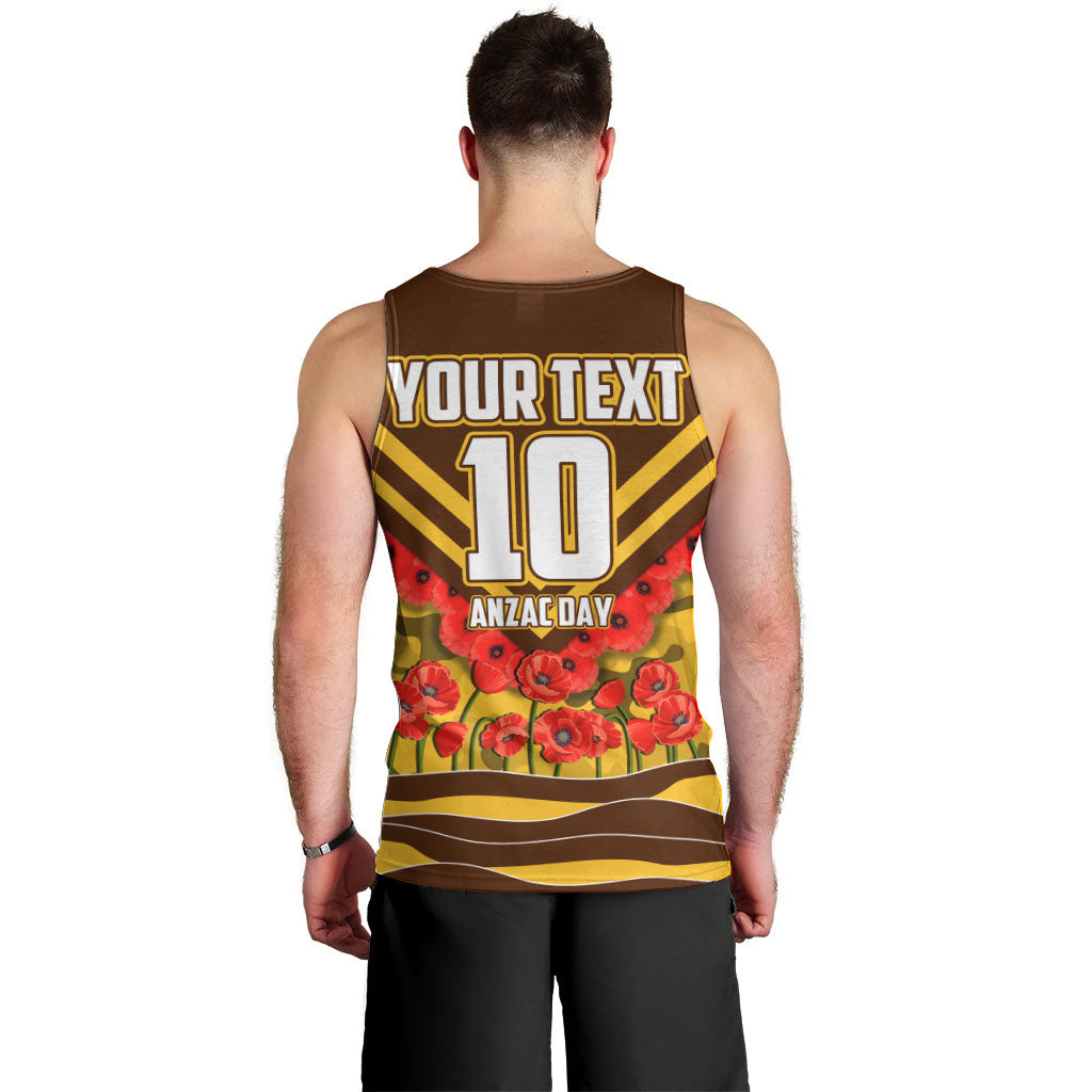 Personalised Hawthorn Hawks ANZAC Men Tank Top Military Remembrance Australian Football Mascot Camouflage