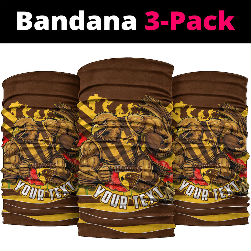 Personalised Hawthorn Hawks ANZAC Neck Gaiter Military Remembrance Australian Football Mascot Camouflage