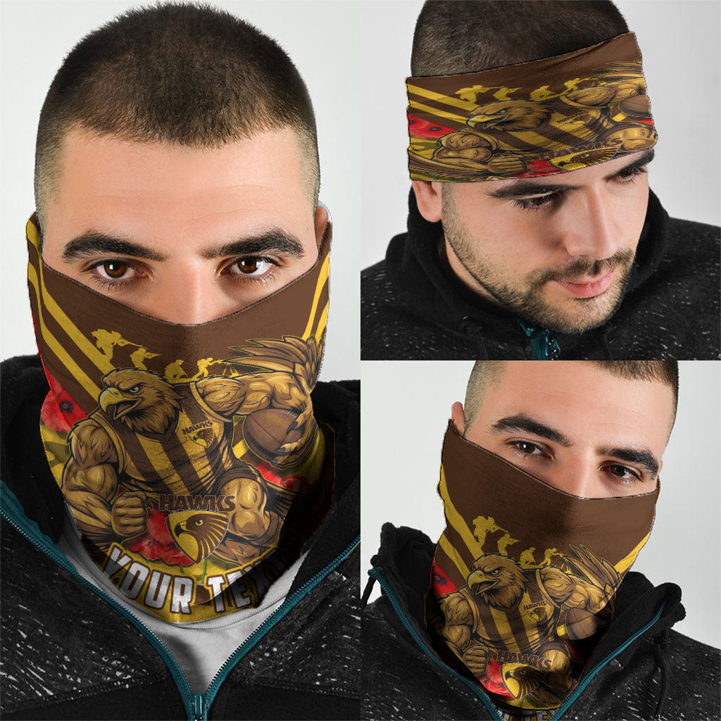 Personalised Hawthorn Hawks ANZAC Neck Gaiter Military Remembrance Australian Football Mascot Camouflage