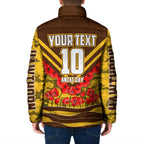 Personalised Hawthorn Hawks ANZAC Padded Jacket Military Remembrance Australian Football Mascot Camouflage