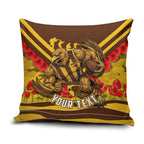 Personalised Hawthorn Hawks ANZAC Pillow Cover Military Remembrance Australian Football Mascot Camouflage