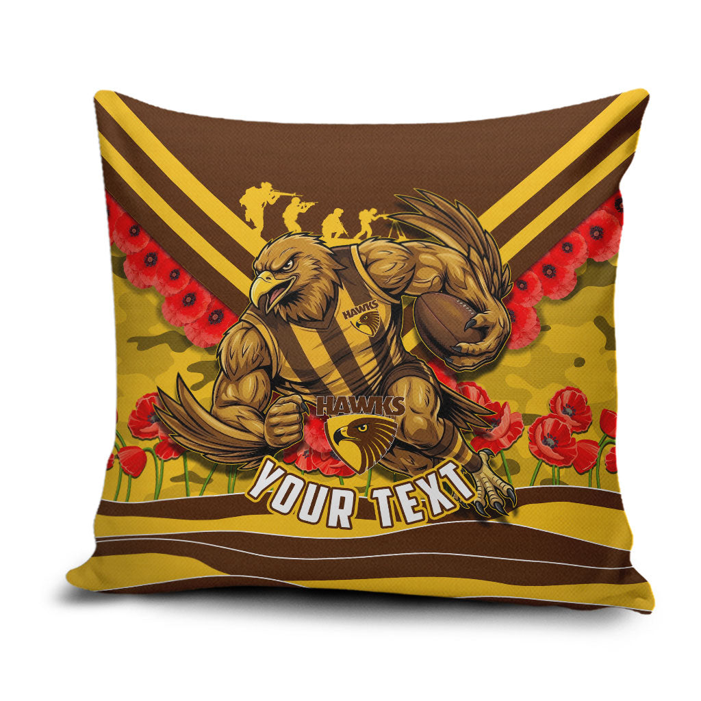 Personalised Hawthorn Hawks ANZAC Pillow Cover Military Remembrance Australian Football Mascot Camouflage